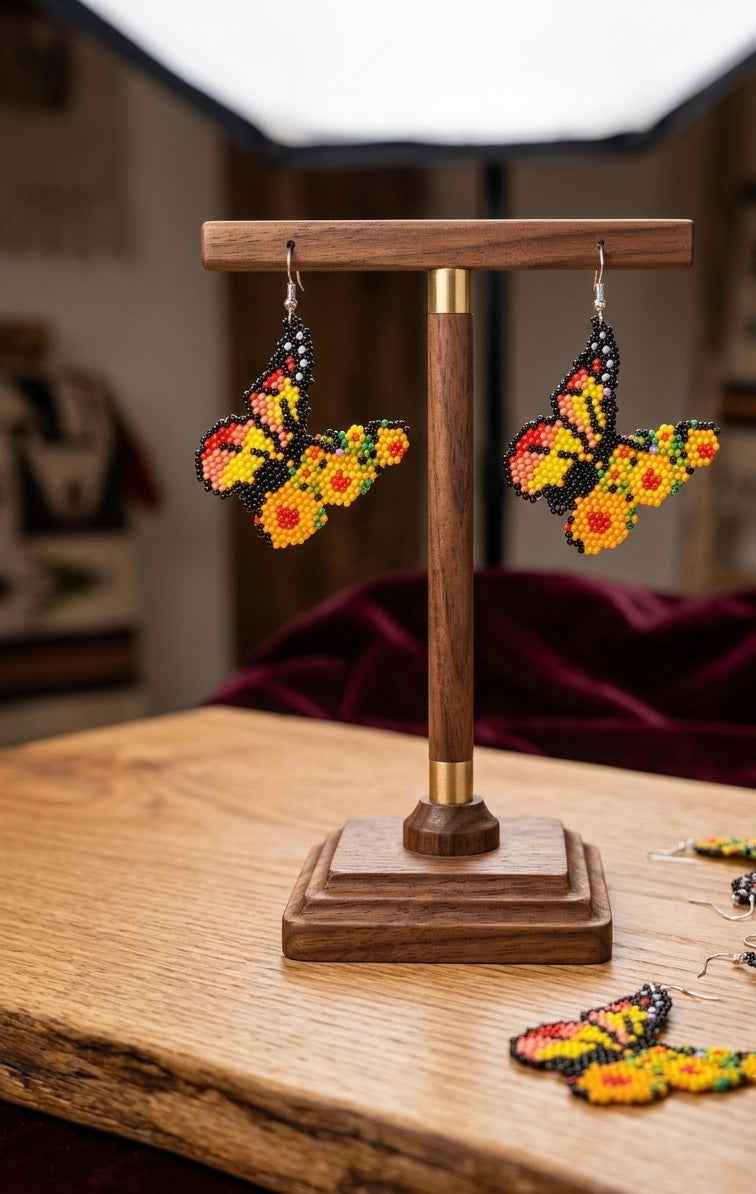 Red and Yellow Dancing Butterfly Beaded Earrings