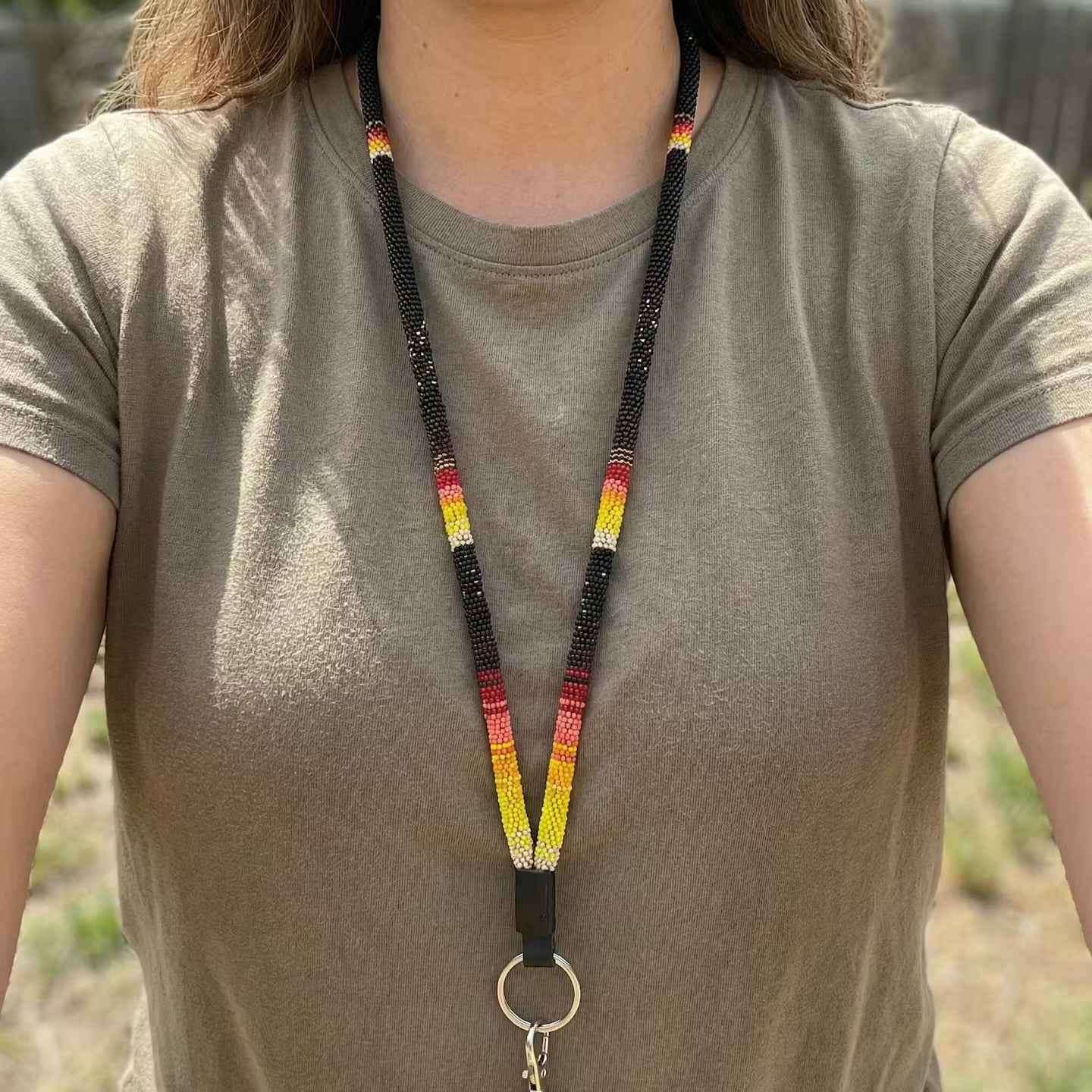Round Beaded Lanyard(Black)