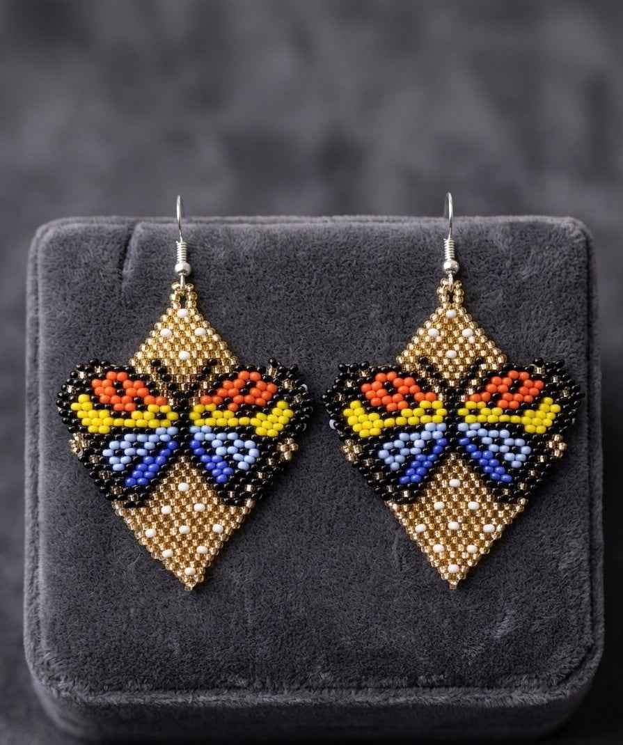 Butterfly Beaded Earrings (Gold)