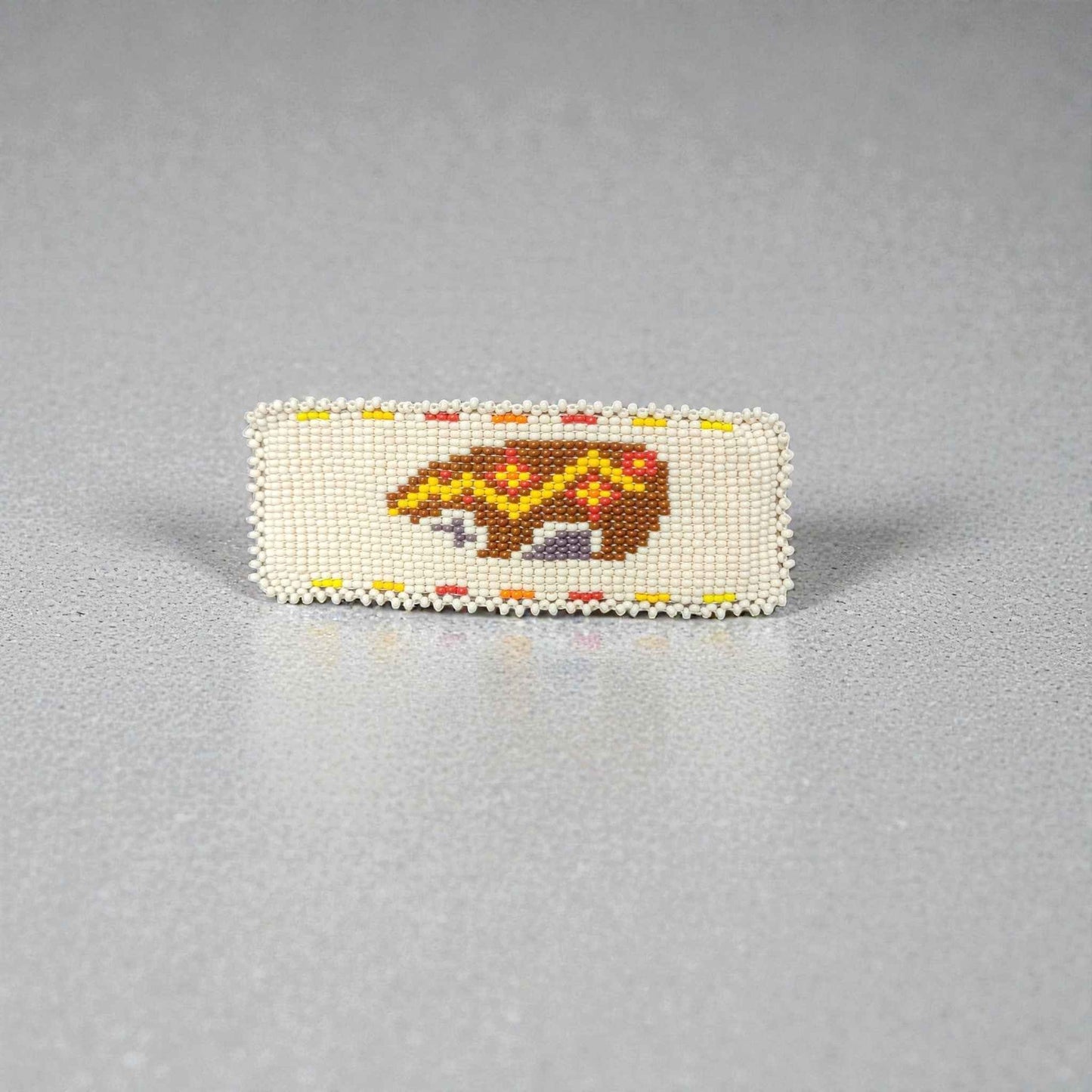 Rectangular Beaded Barrette - Bear