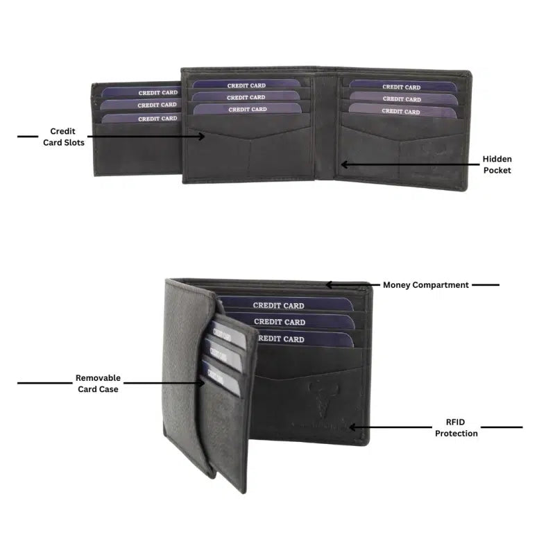 Men's RFID Bifold Wallet with Removable Card Sleeve
