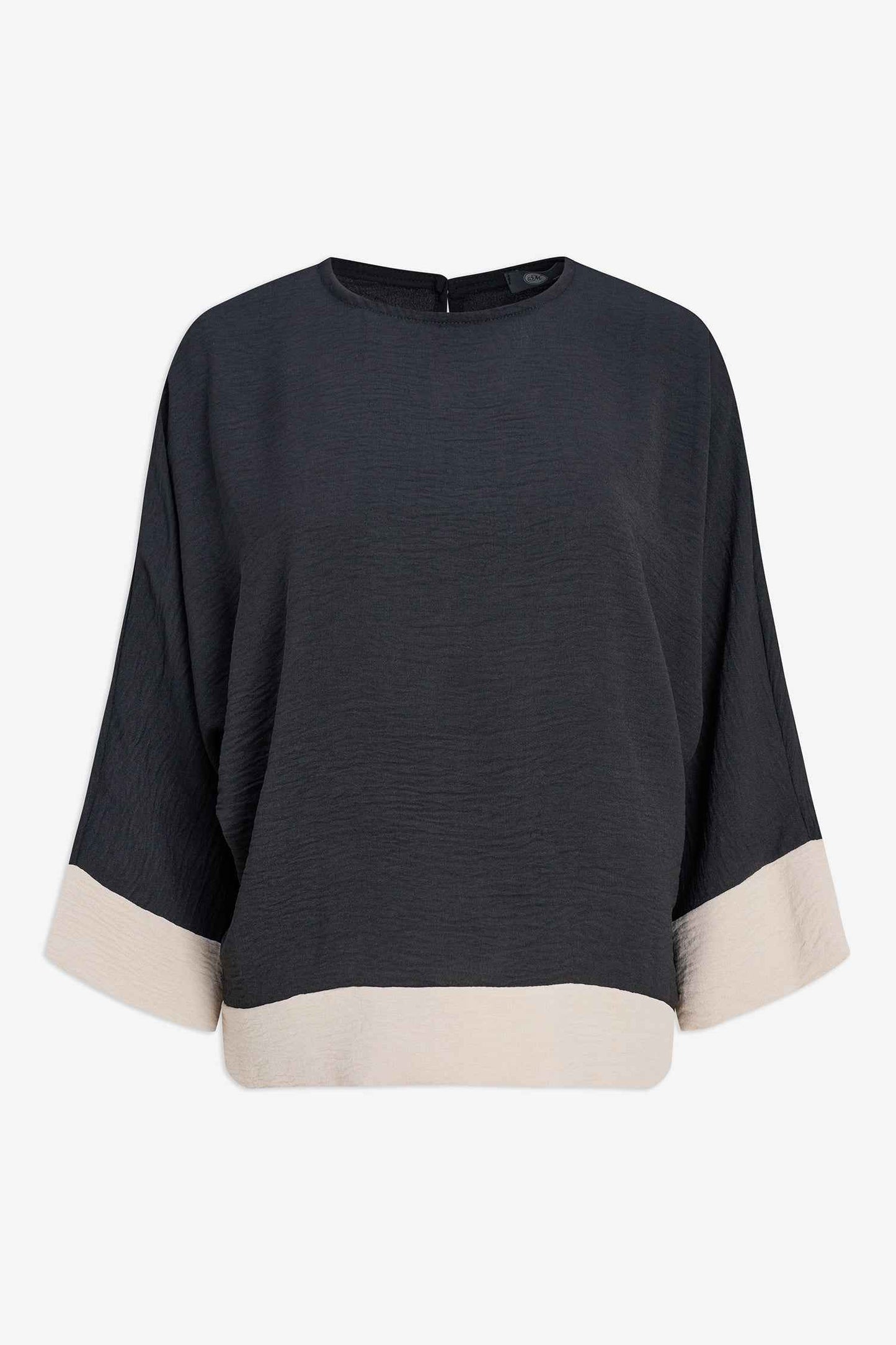 Women's Woven Color-Blocked Top, with a Wide Crew-Neckline & 3/4th Length Sleeves