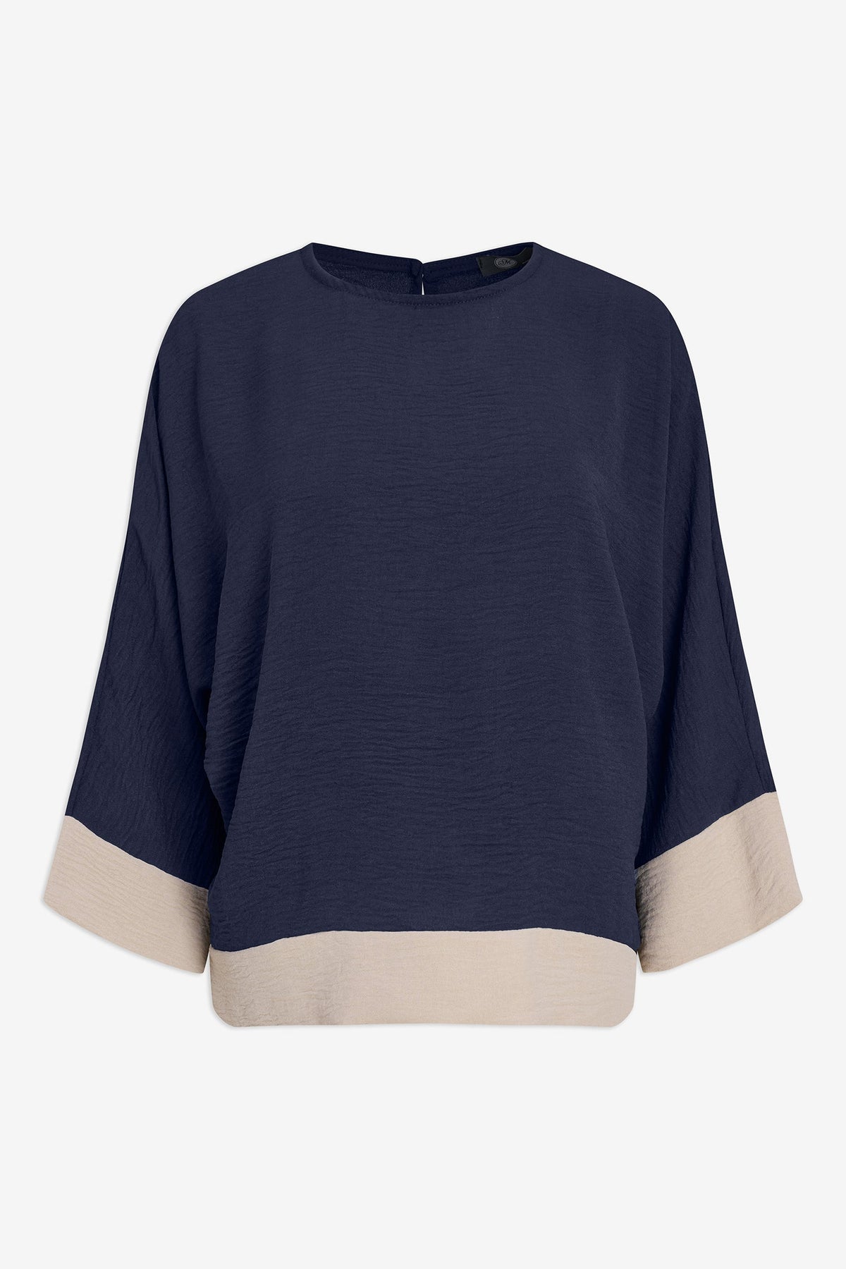 Women's Woven Color-Blocked Top, with a Wide Crew-Neckline & 3/4th Length Sleeves