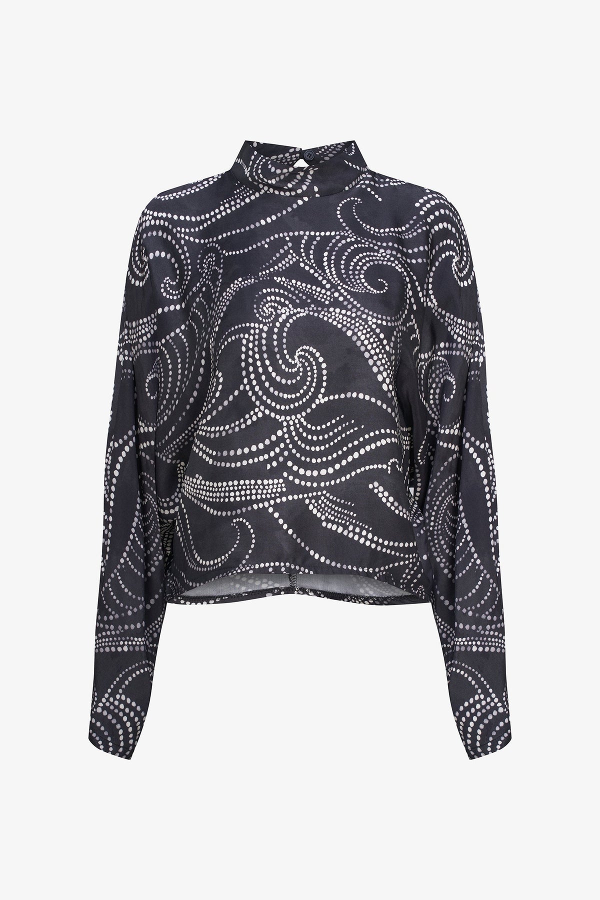 Women's Printed Woven Mock-Neck Caftan Top with Long Sleeves