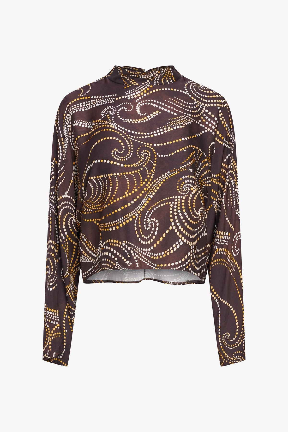 Women's Printed Woven Mock-Neck Caftan Top with Long Sleeves