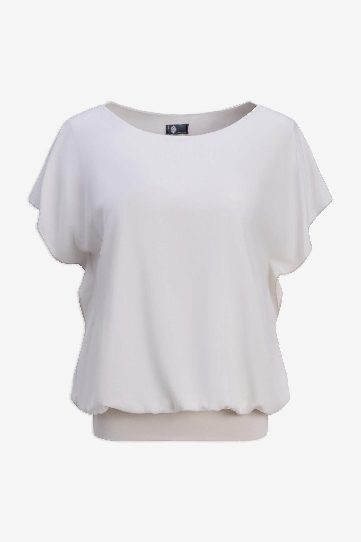 Women's Woven Boat-Neck Top, with Delicate Flowing Cap Sleeves & a Jersey Waistband Creating a Bubbled Effect