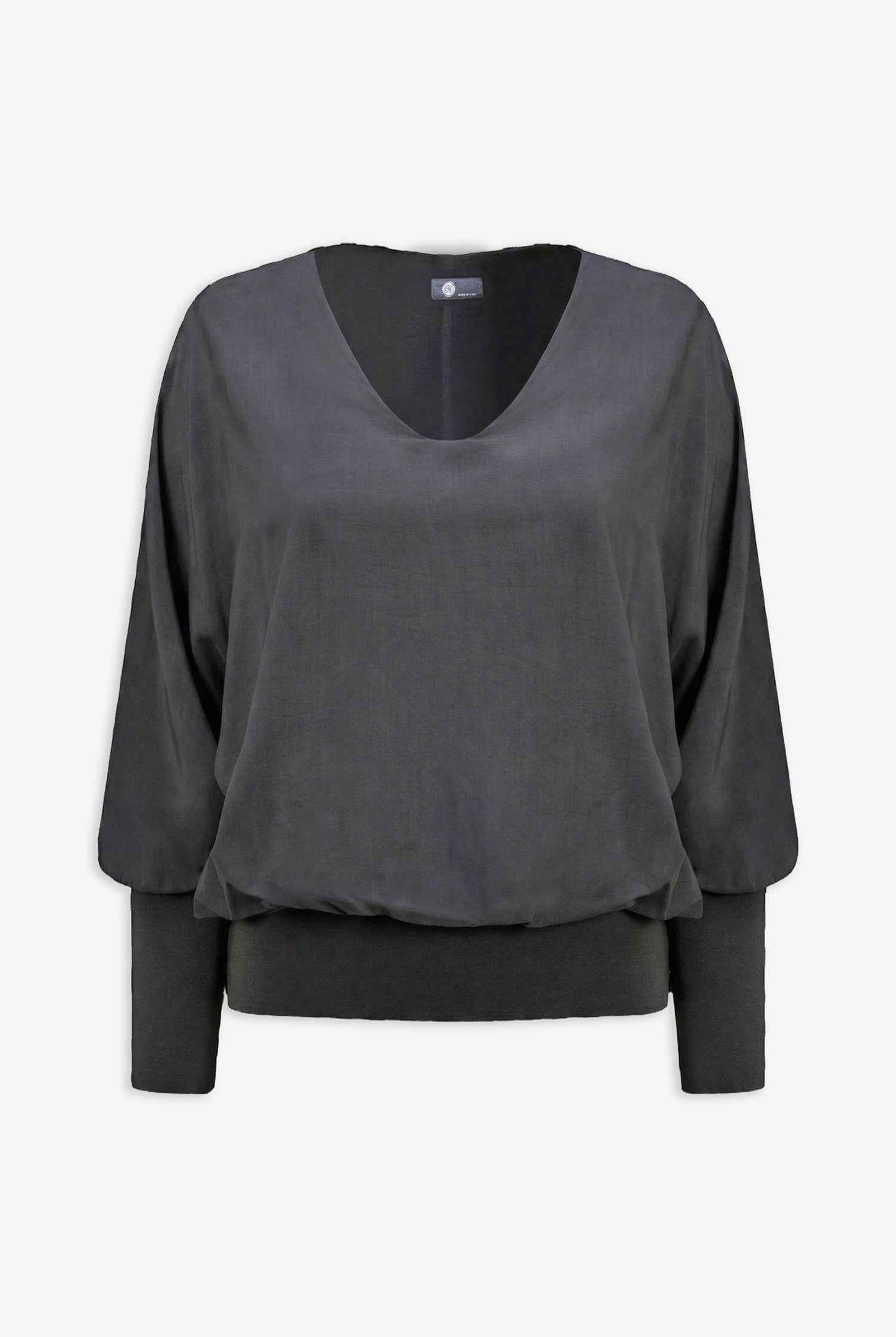 Women's Woven V-Neck Top, with Long Sleeves, Jersey Cuffs & a Jersey Waistband Creating a Bubbled Effect
