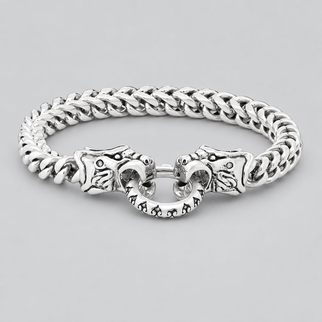 Men's Dragon Head Clasp Heavy Steel Bracelet Biker Jewelry