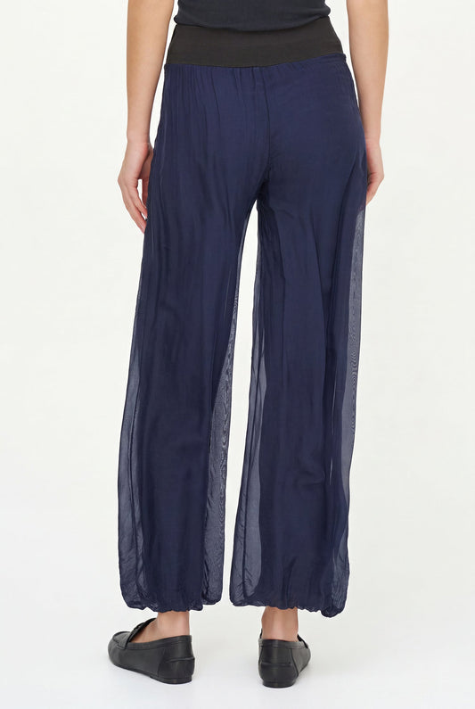 Women's Woven Pull-On Pant with a Jersey Waistband & a Bubble-Hem