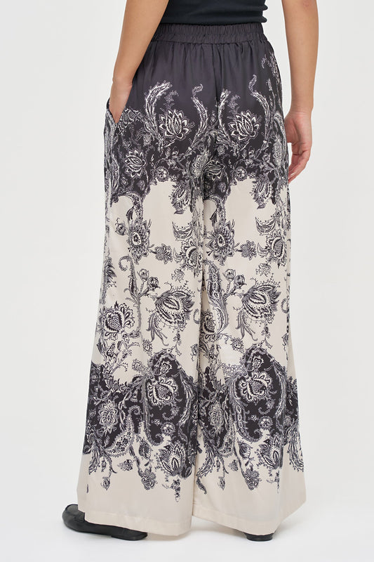 Women's Woven Placement Printed Pull-On Wide Leg Pant, with Side Seam Pockets
