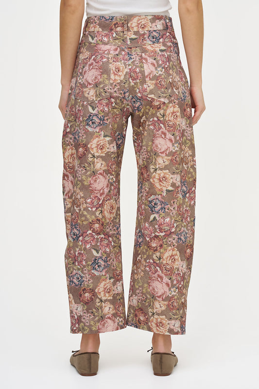 Women's Printed Woven Barrel-Leg Zip-Up Pants with Side & Back Pockets