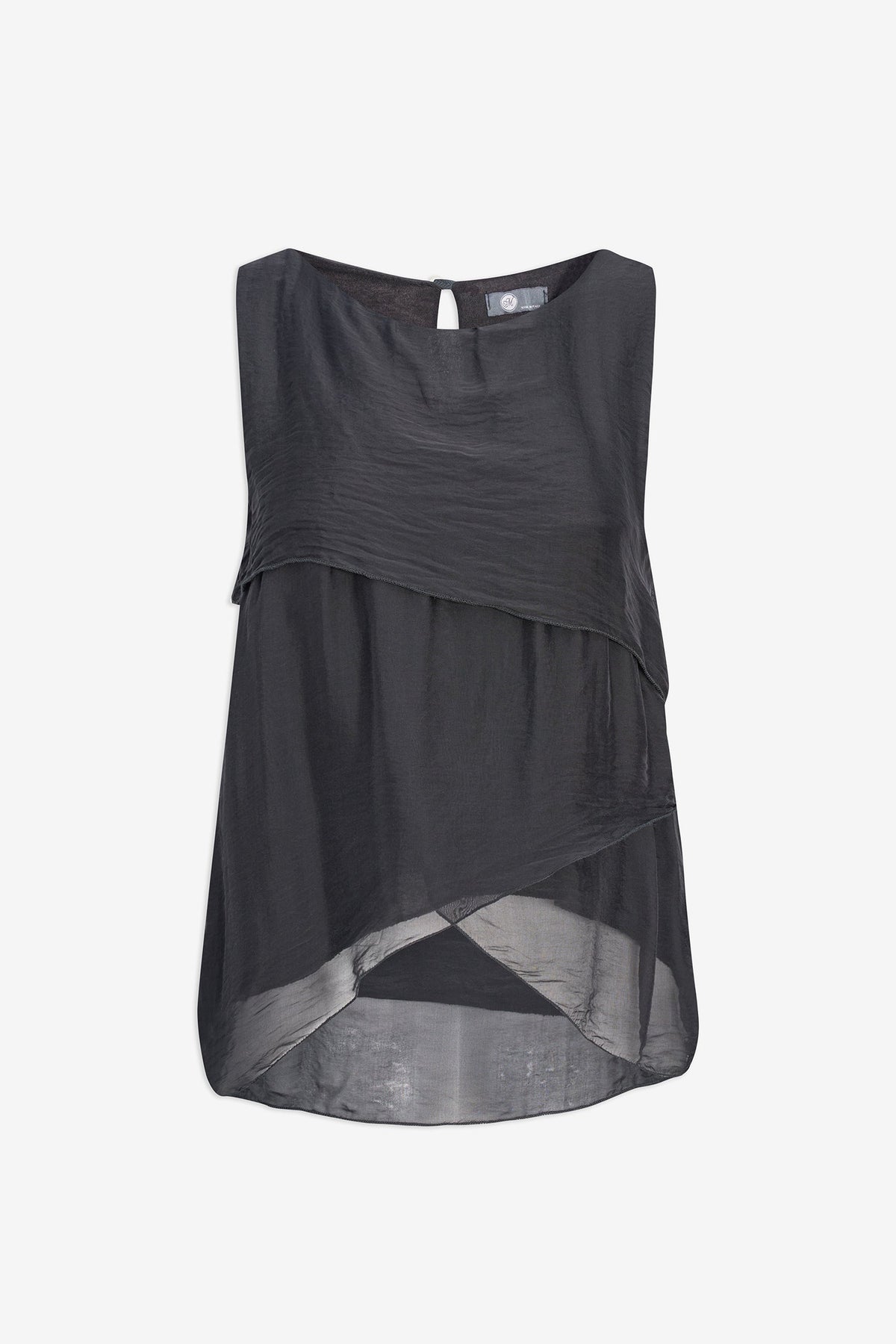Women's Woven Sleeveless Top, with Petal-Detailed Front Panels, a Crew-Neckline & a Button Detail At The Back Collar