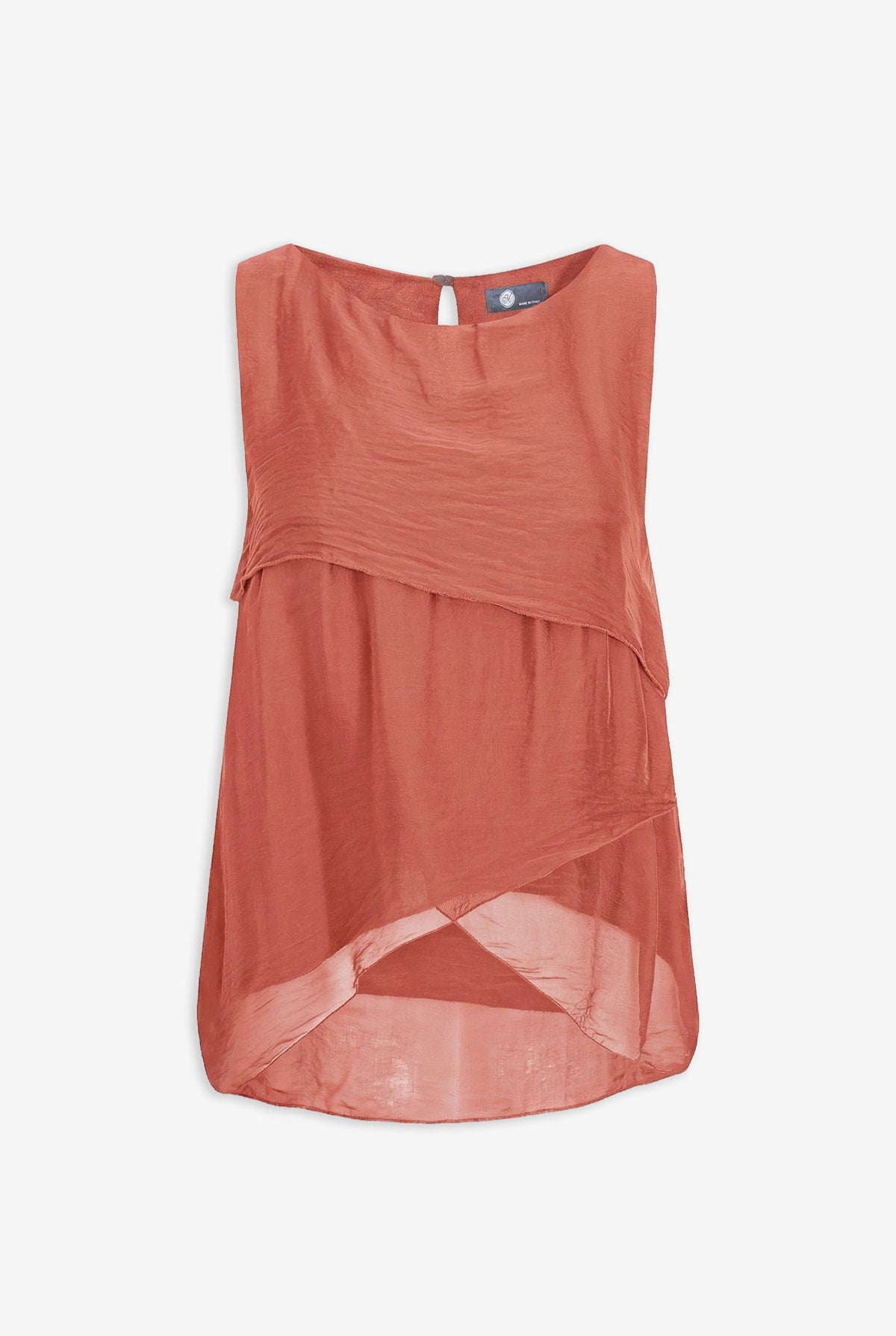 Women's Woven Sleeveless Top, with Petal-Detailed Front Panels, a Crew-Neckline & a Button Detail At The Back Collar
