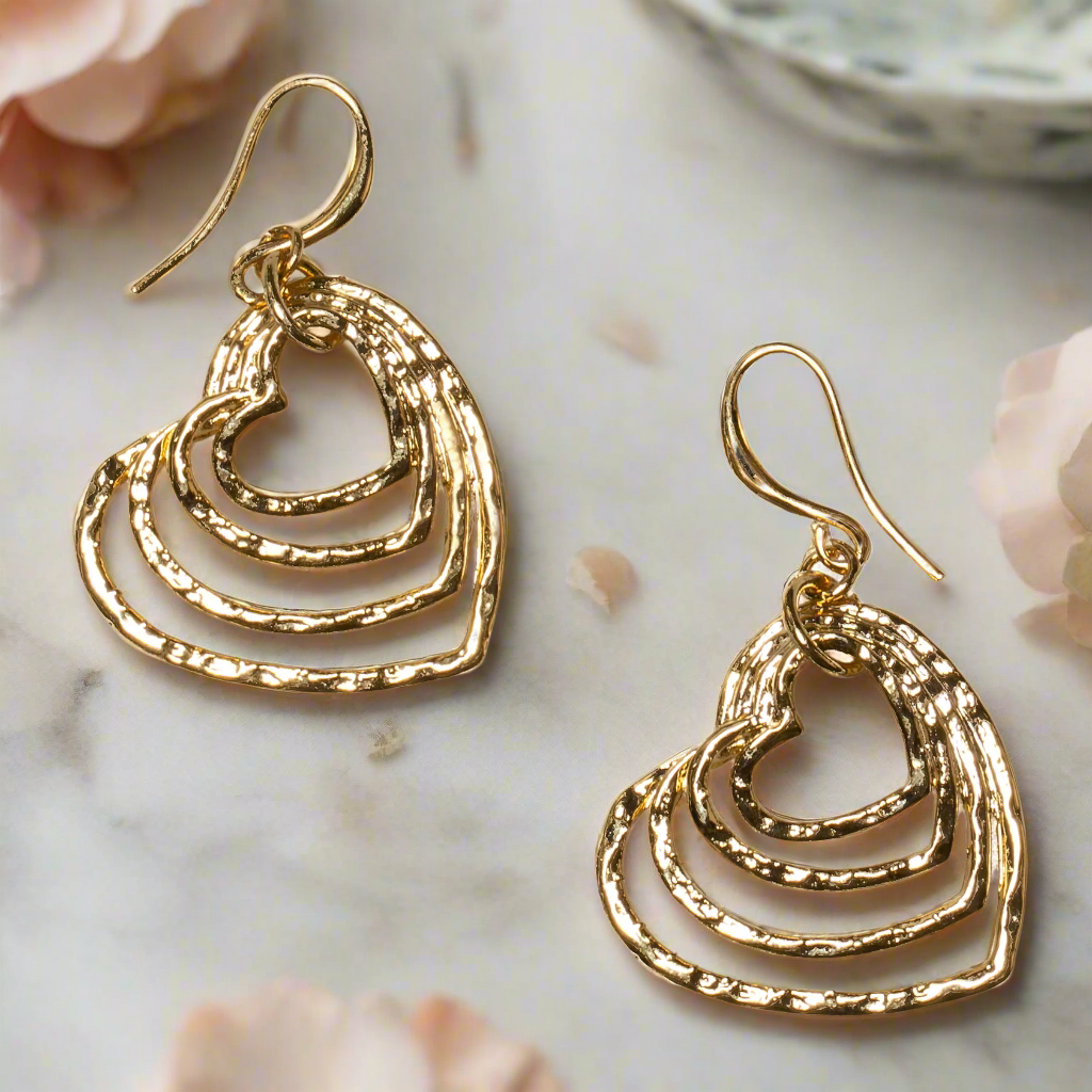 Stacked Open Heart Earring In Gold Plate