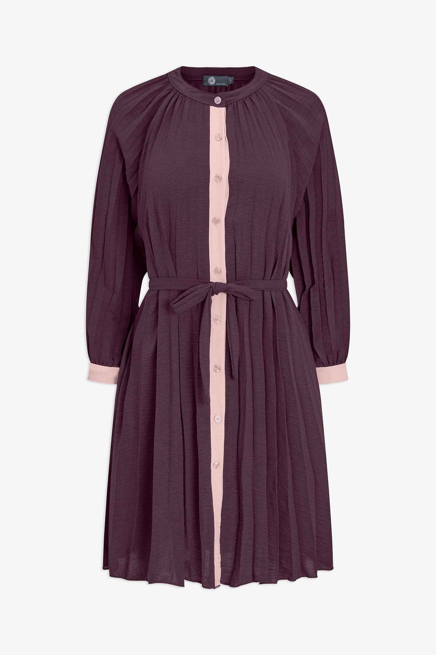 Women's Woven Color-Blocked Pleated Button-Down Dress, with Long Raglan Sleeves & a Removable Belt