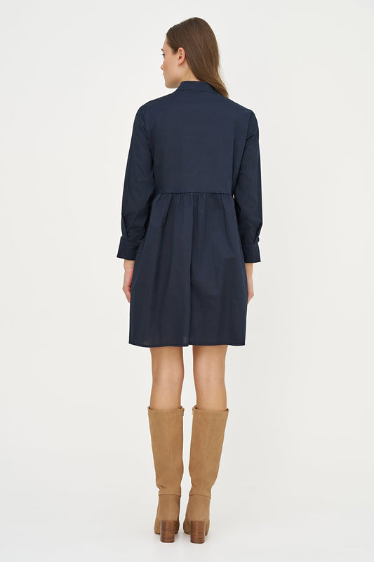 Women's Woven Long Sleeve Dress with a Partial Button-Down Front