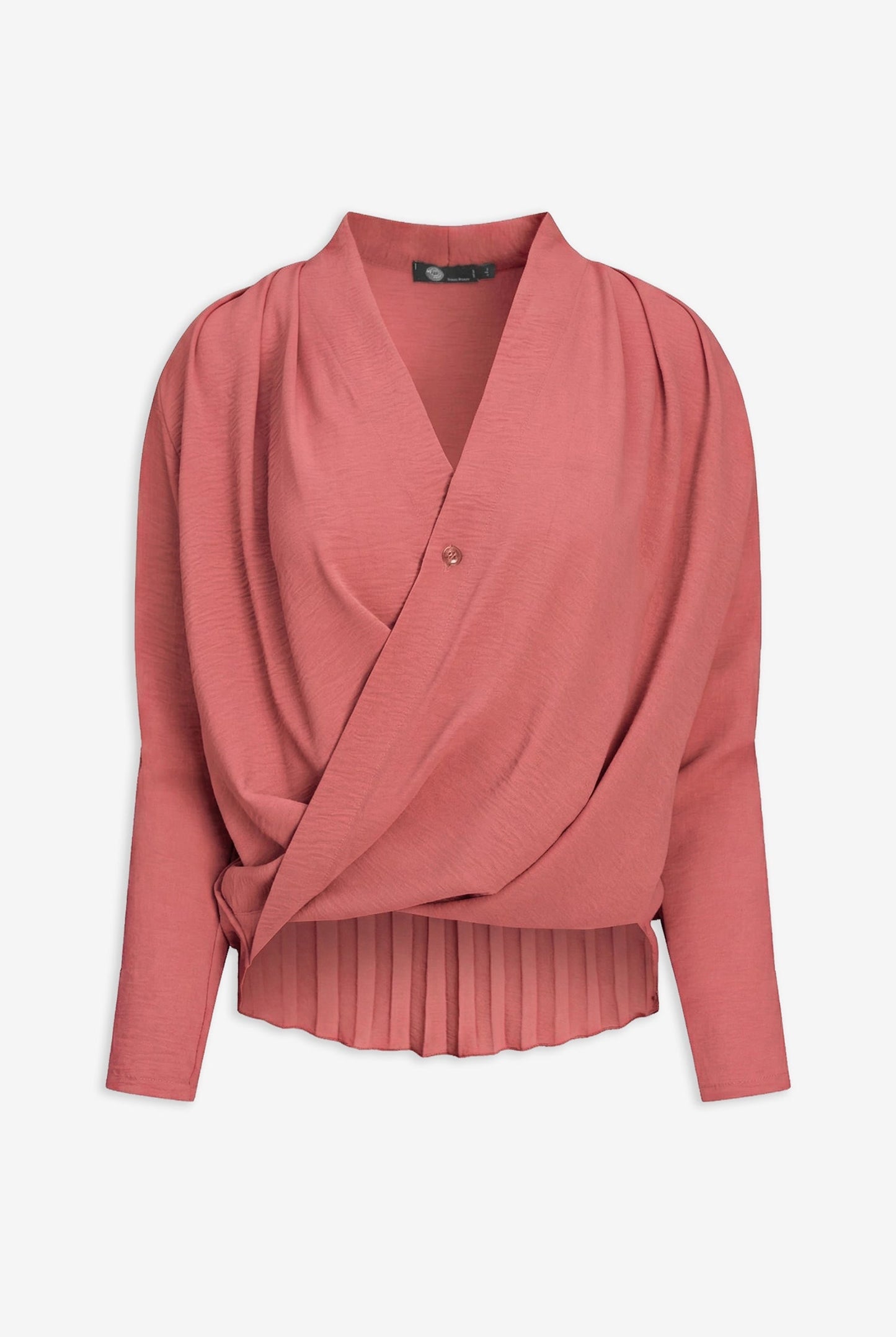 Women's Woven V-Neck Tunic, with Long Sleeves, a Twisted Front Hemline & a Longer Scooped Pleated Back