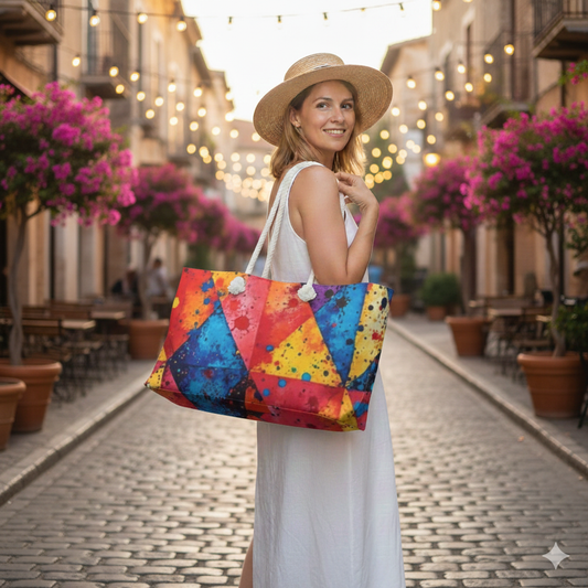 Colorful Geometric Paint Splatter Weekender Bag | Large Tote, Travel Beach Bag - AURABAGS SHOP