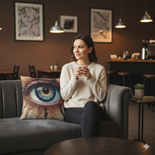 Blue Eye Artwork Woven Pillow | Surreal Eye Tapestry Throw Pillow - AURABAGS SHOP
