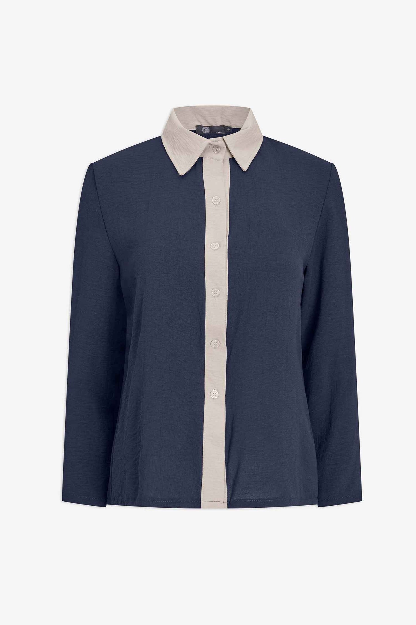 Women's Woven Color-Blocked Button-Down Long Sleeve Shirt, with a Pleated Back Detailing