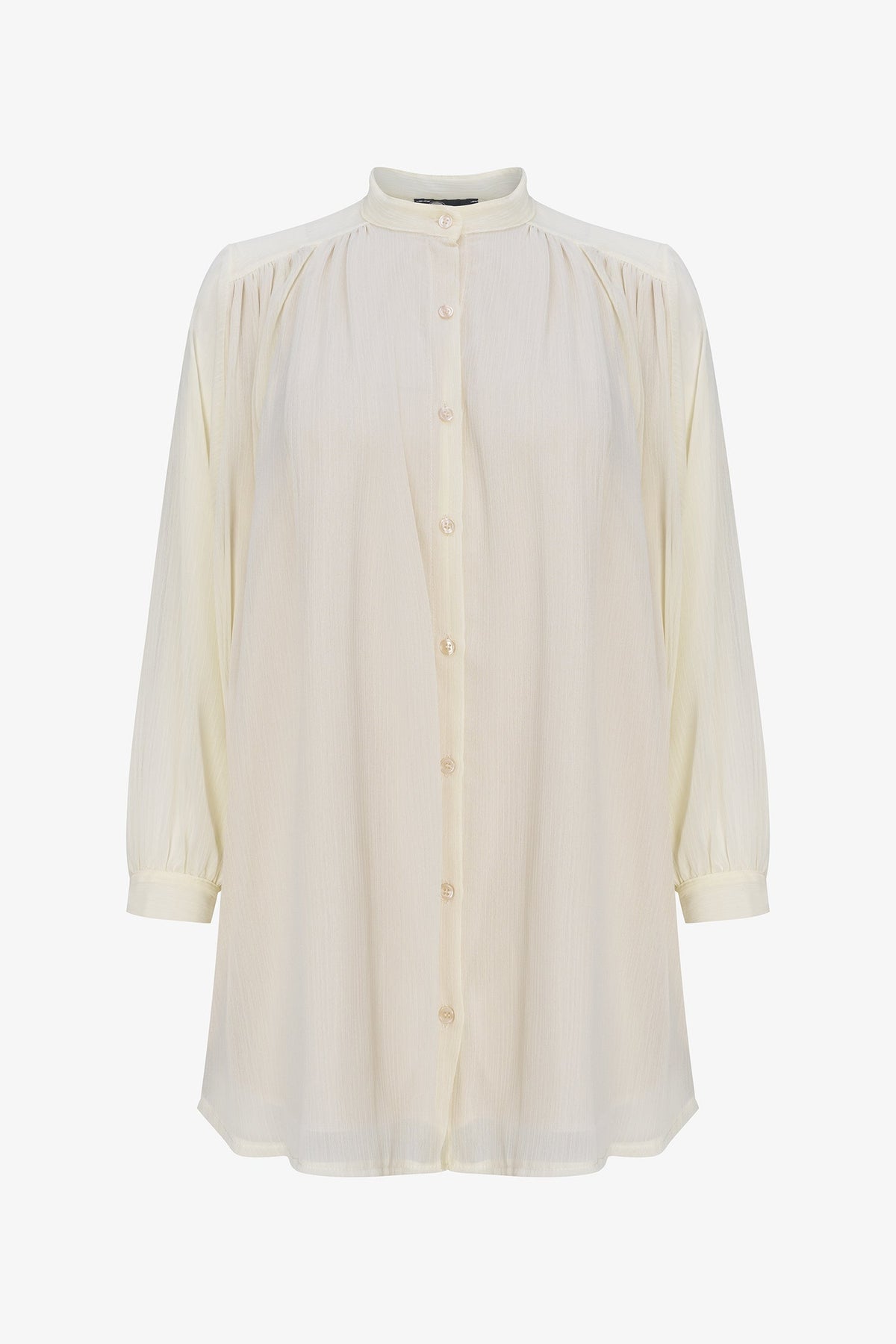 Women's Woven Button-Down Tunic Shirt, Long Sleeves & Stand Collar