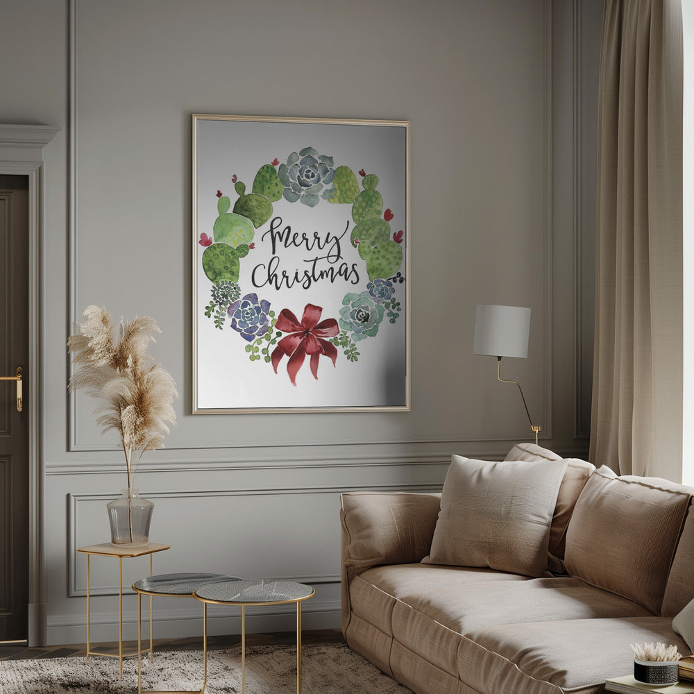 Wandbild Kakteen- und Sukkulenten-Weihnachtskranz