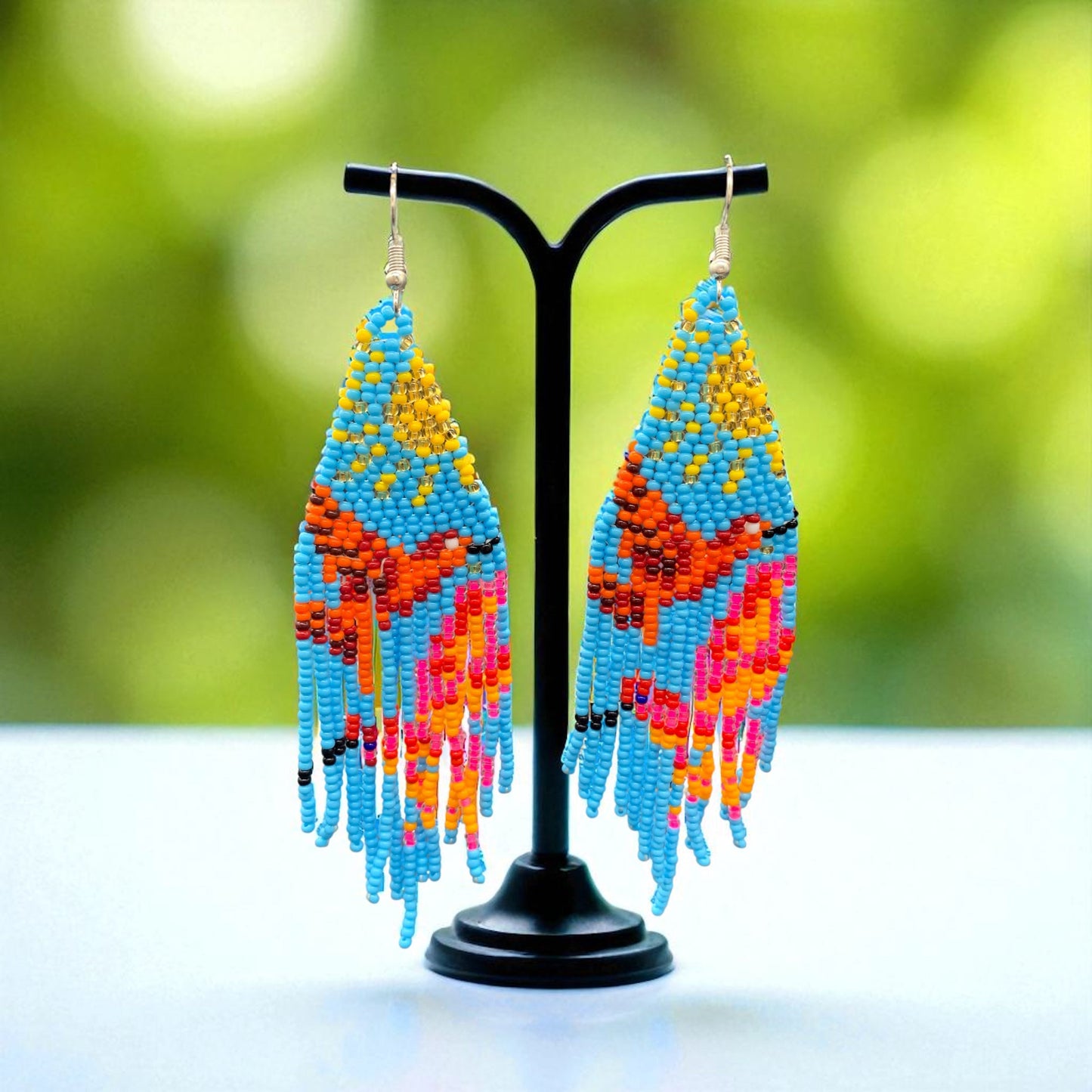 Light Blue Sky Dancer Beaded Earrings