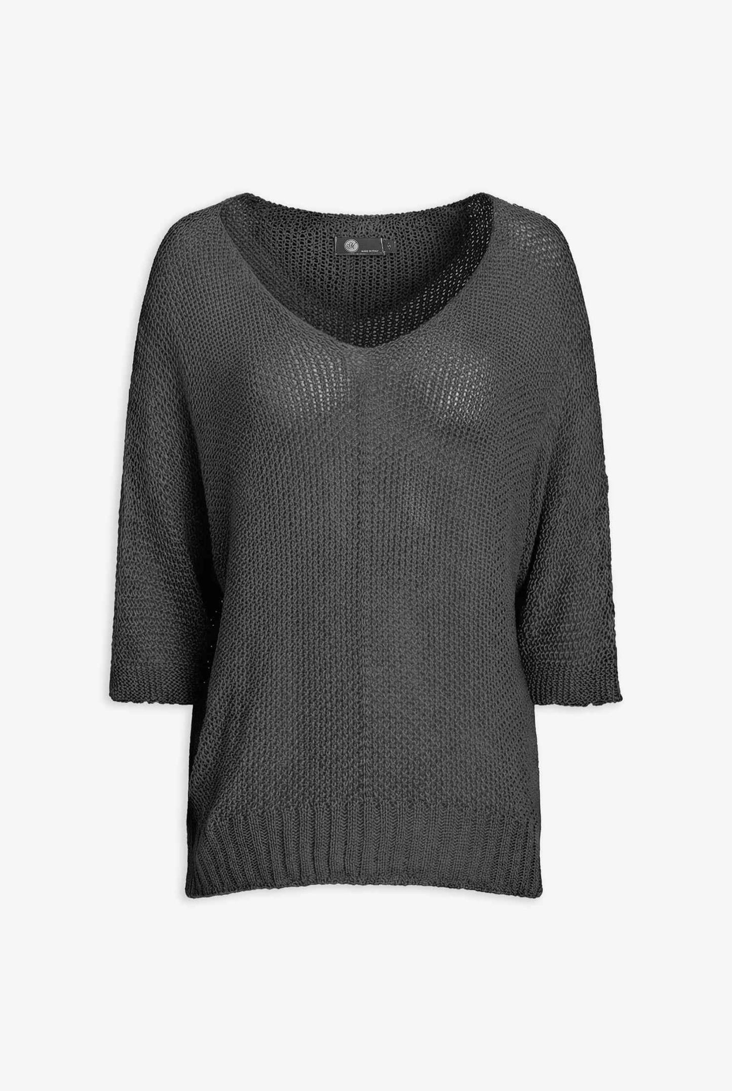Women's Knit V-Neck Oversized Sweater with 3/4th Length Sleeves