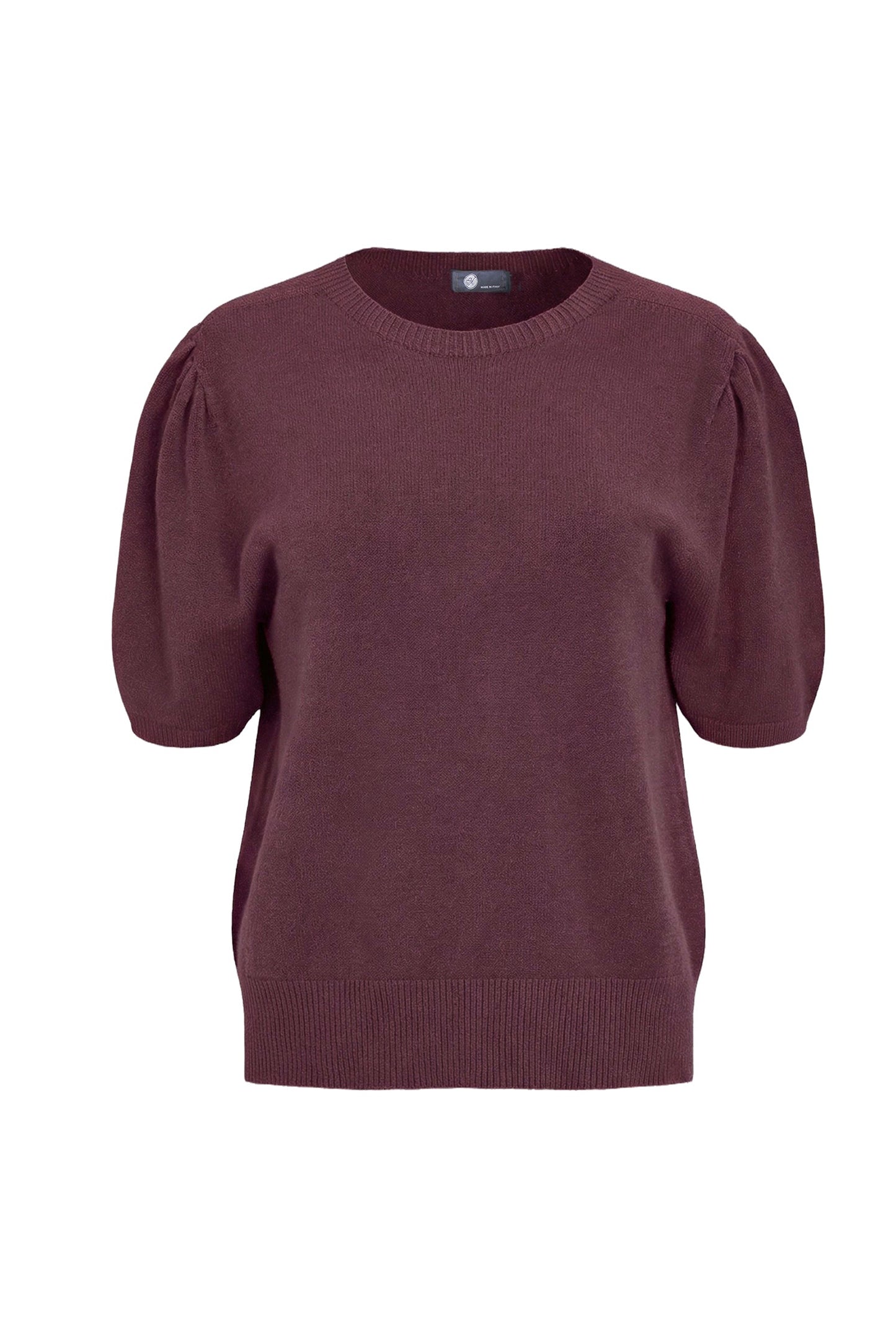 Women's Knit Wide Crew-Neck Sweater, with Elbow Length Sleeves with a Gathered Shoulder Detailing