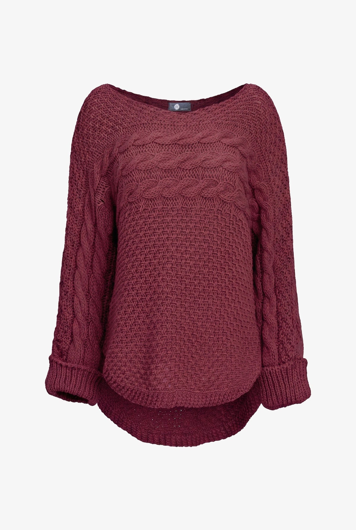 Women's Cable-Knit Scoop-Neck Sweater, Cuffed Sleeves & High-Low Hem