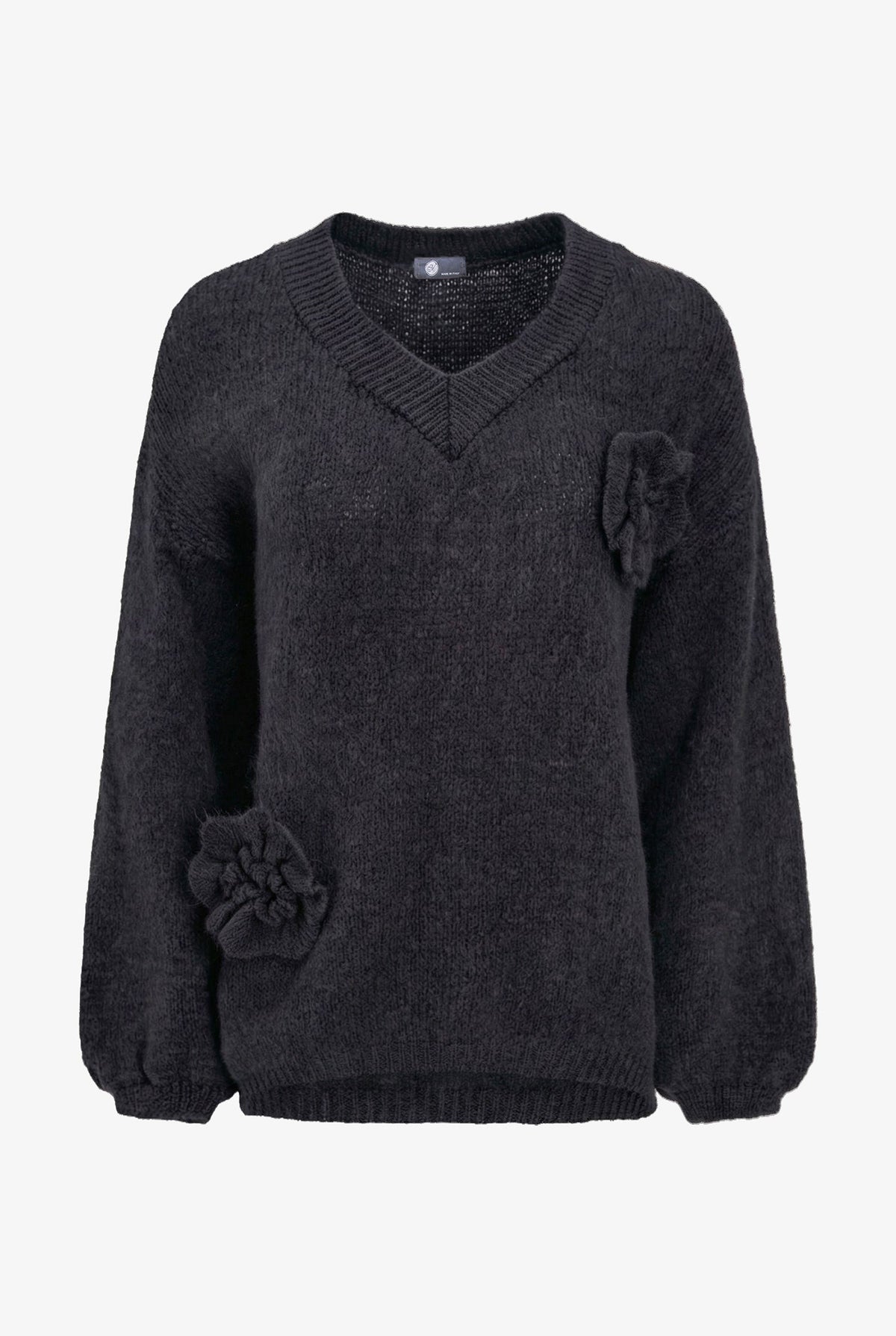Women's Knit V-Neck Sweater, Long Sleeves & Flower Details