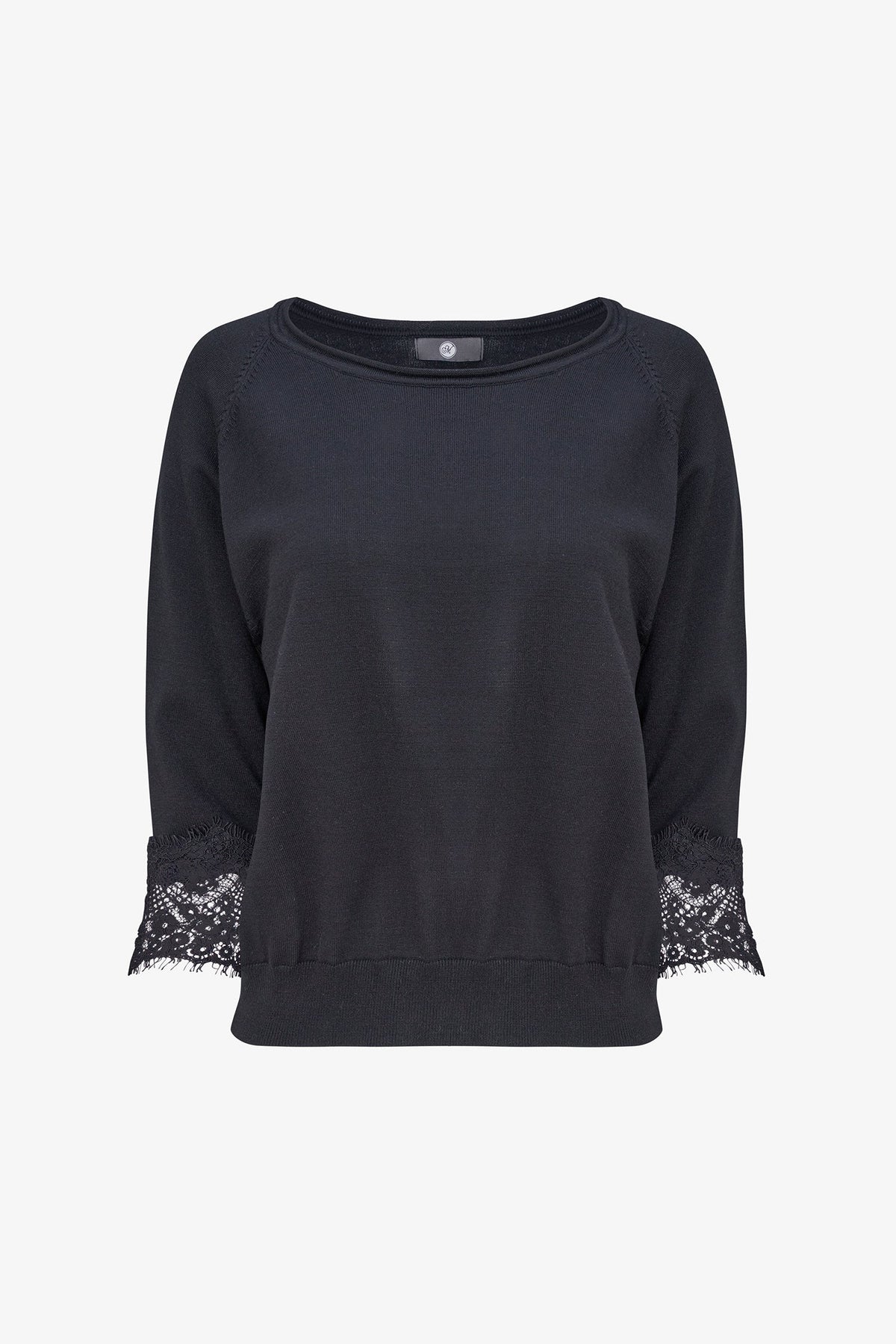 Women's Fine Knit Crew-Neck Sweater, 3/4 Raglan Sleeves & Lace Cuffs