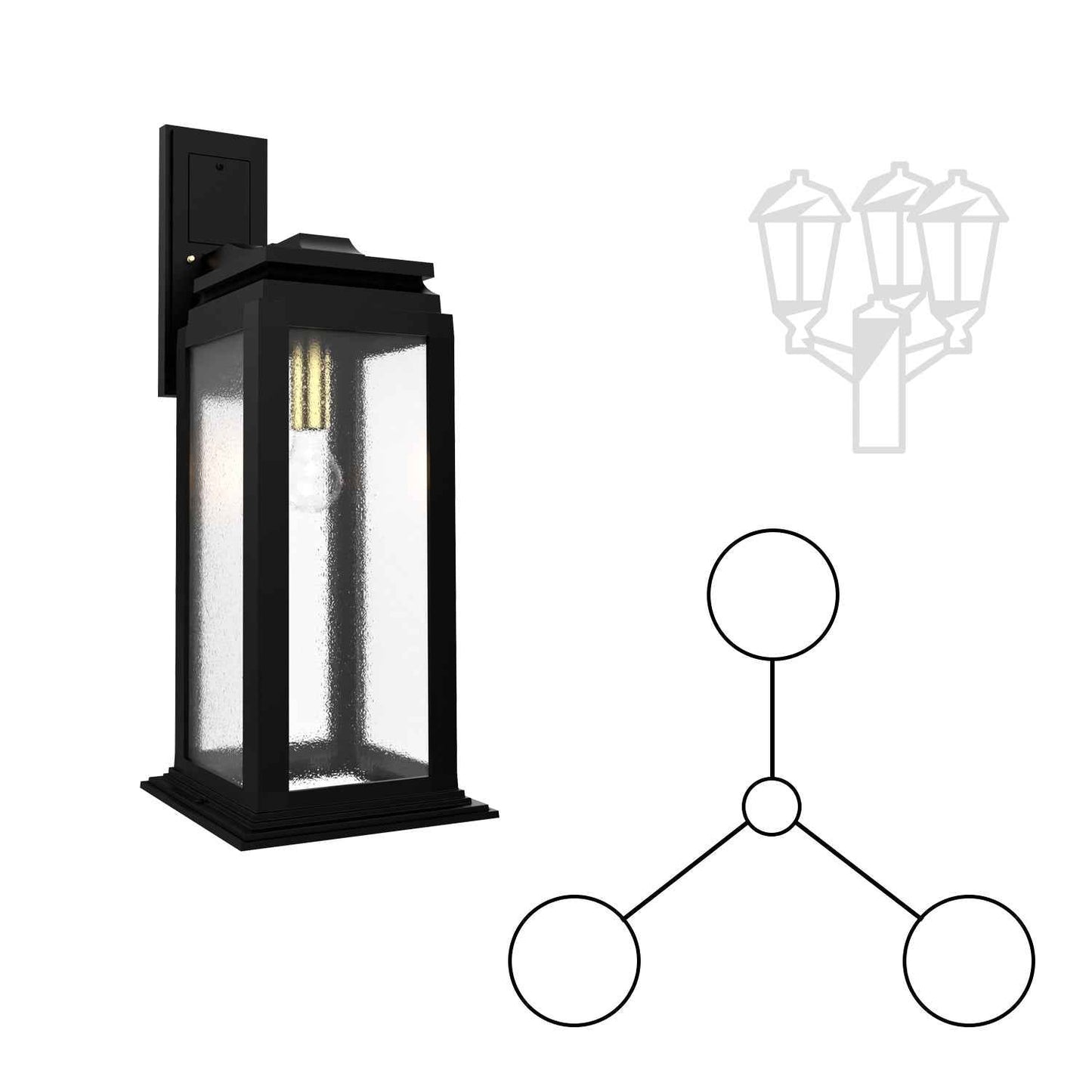 Serie 65e - Montage à trois têtes vers le bas fond ouvert pour poteau format grand - 36701