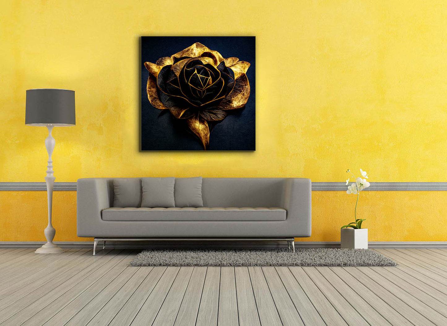 Leinwandbild – Schwarzgoldene Blume – Wandkunst
