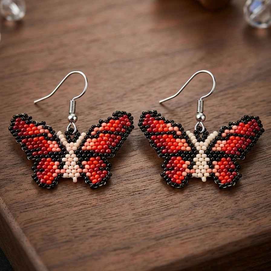 Black / beige Butterfly Beaded Earrings