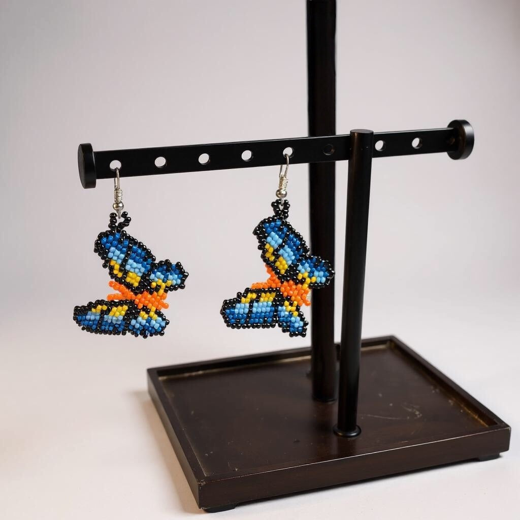 Orange Butterfly Beaded Earrings