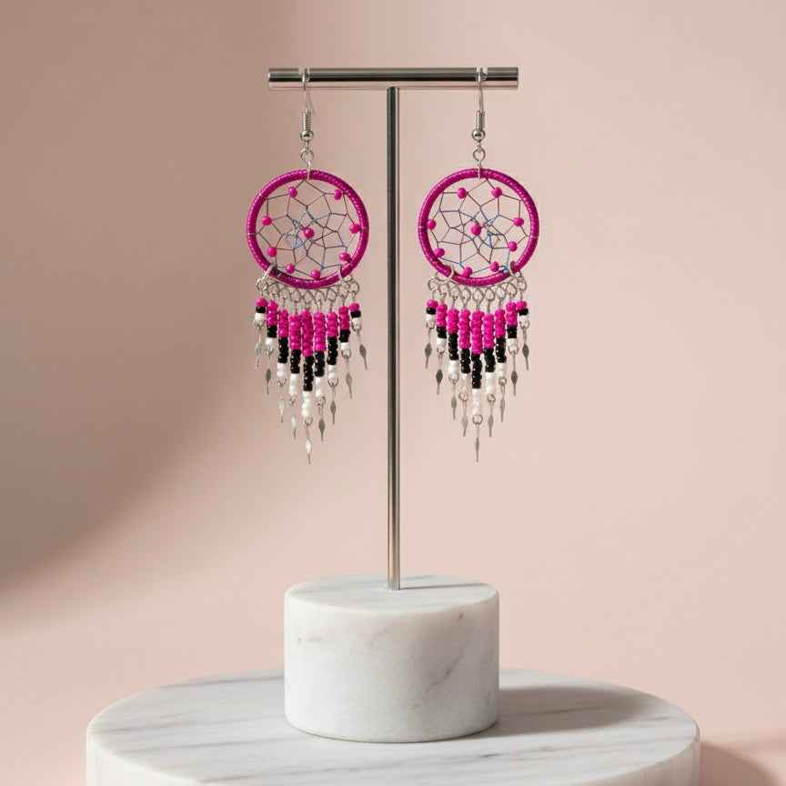 Fuchsia/black Dreamcatcher Dangles