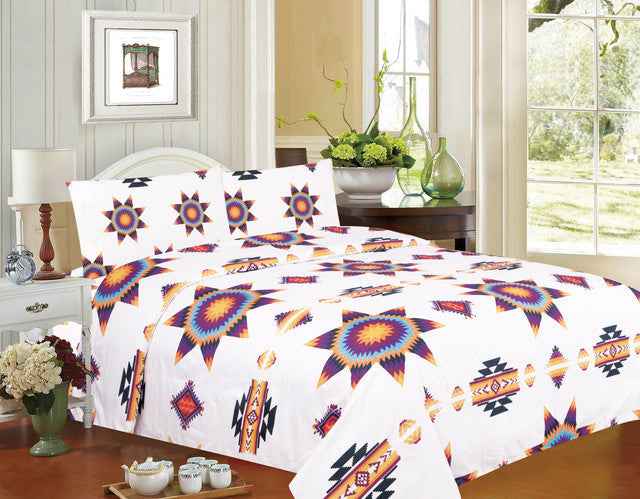 White Super Soft Queen Sheet Set – Starburst Design