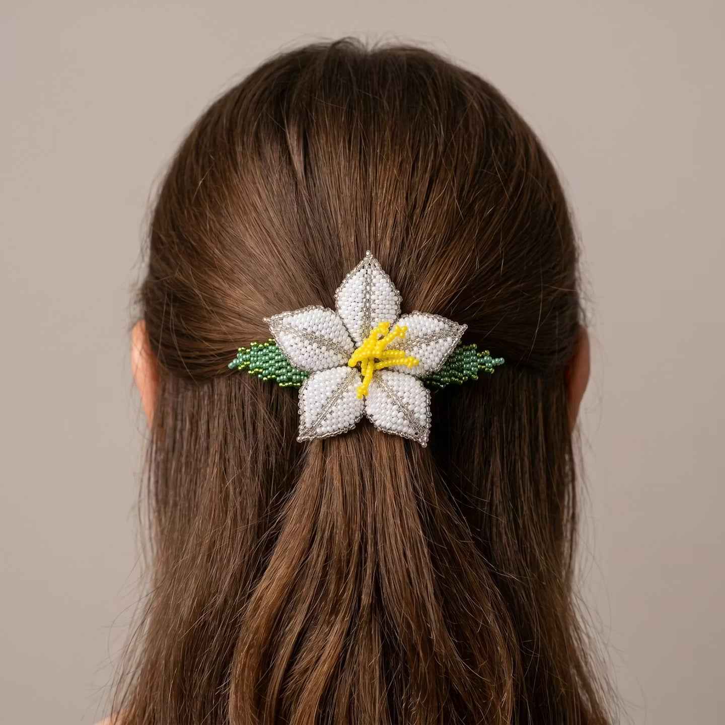 White Ember Bloom Beaded Hair Barrette