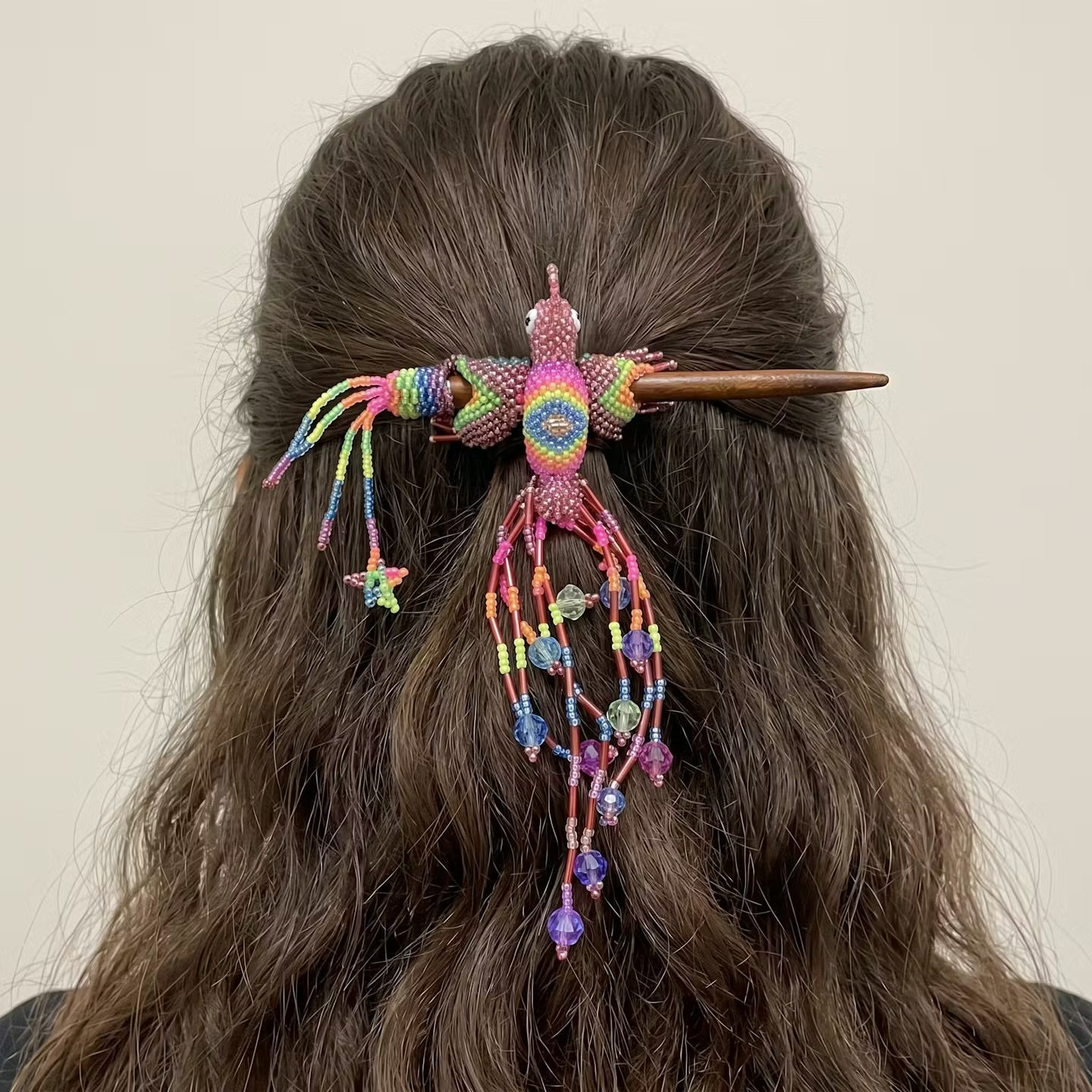Rose Gold Hummingbird Beaded Hair Stick