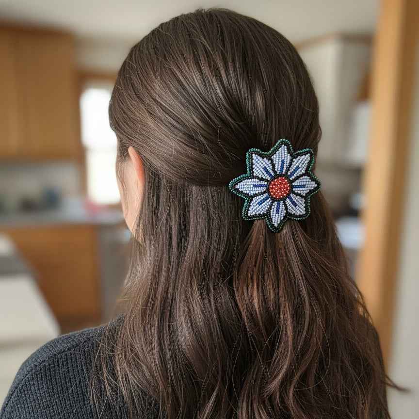 Blue Beaded Flower Barrette