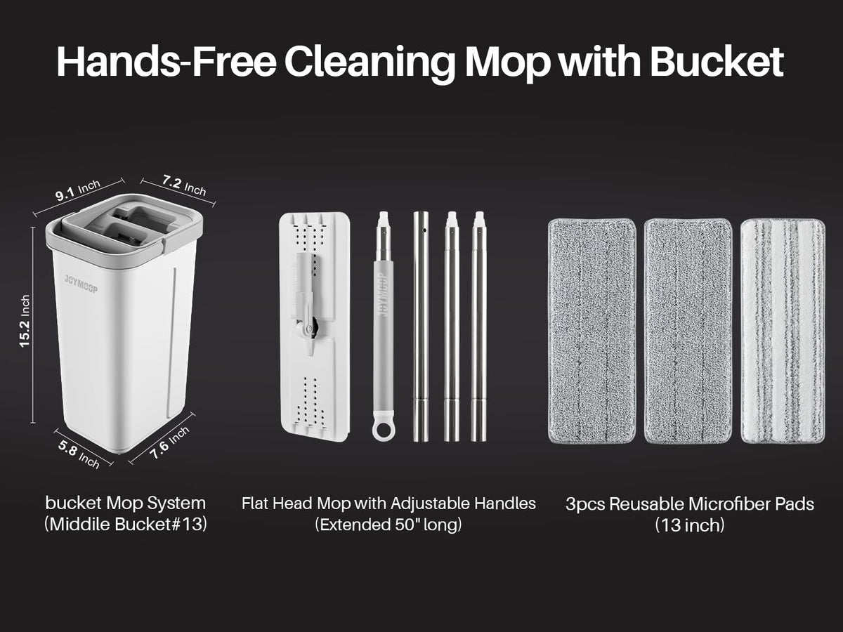 JOYMOOP Hands Free Flat Floor Mop and Bucket with Wringer Set, 3 Washable Microfiber Mops, Wet and Dry Use, Floor Cleaning System 🍁 All In One Marketplace Canada