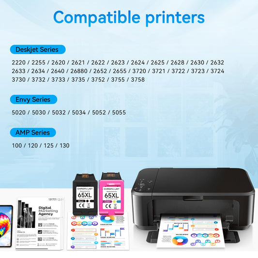 Chromojet 65XL Ink Cartridge Black Color Combo Pack Compatible for HP 65 Ink Cartridges fit for DeskJet 3755 2655 3752 2600 3700 2652 3720 2622 2620 Envy 5055 5052 5000 5010 5070 5030 Printer,2 Pack 🍁 All In One Marketplace Canada
