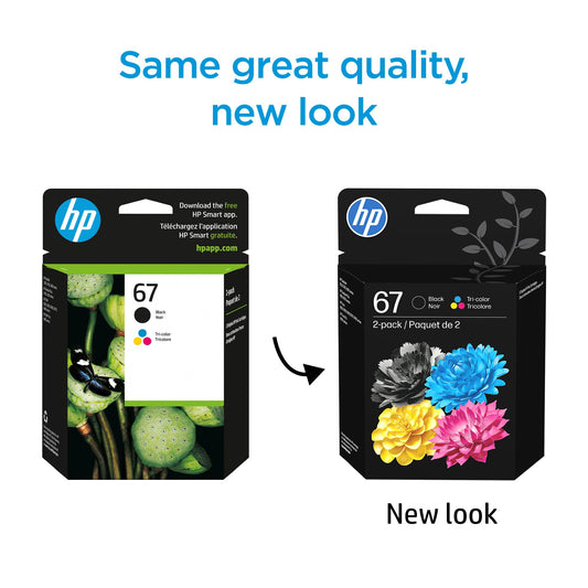 Original HP 67 Black/Tri Color Ink Cartridges (2 Pack) | Works with HP DeskJet 1255, 2700, 4100 Series; HP Envy 6000, 6400 Series | Instant Ink Eligible | 3YP29AN 🍁 All In One Marketplace Canada