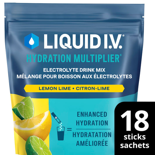 Liquid I.V. Hydration Multiplier Electrolyte Drink Mix - Enhanced Hydration Electrolyte Powder with Vitamins B3, B5, B6, B12 and C -18x On-the-go Sticks for Workout and Travel - Lemon Lime 🍁 All In One Marketplace Canada
