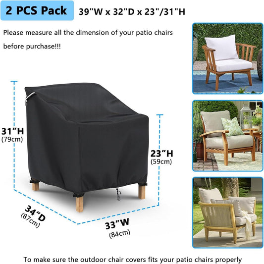Gasadar Patio Chair Cover-2 Pack, Heavy Duty Waterproof UV Resistant Anti-Fading Chair Covers for Lawn Outdoor Furniture Chairs,33"W x 34"D x 31.1"H 🍁 All In One Marketplace Canada