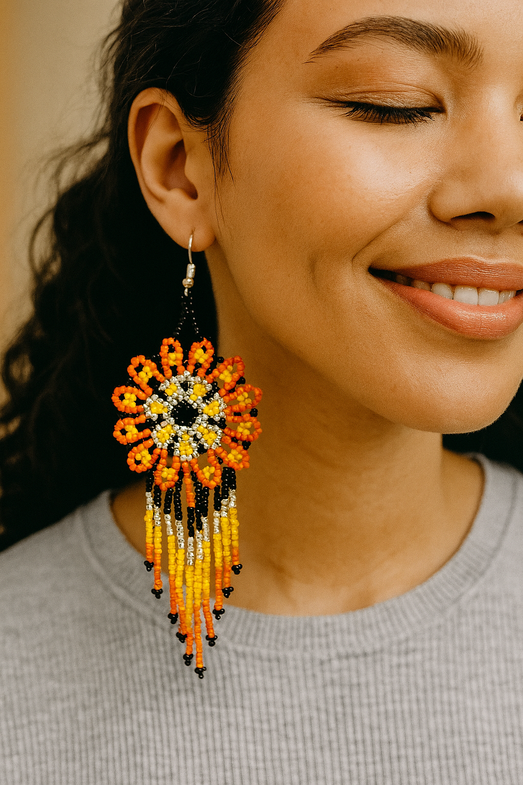 Red Flower beaded Earrings