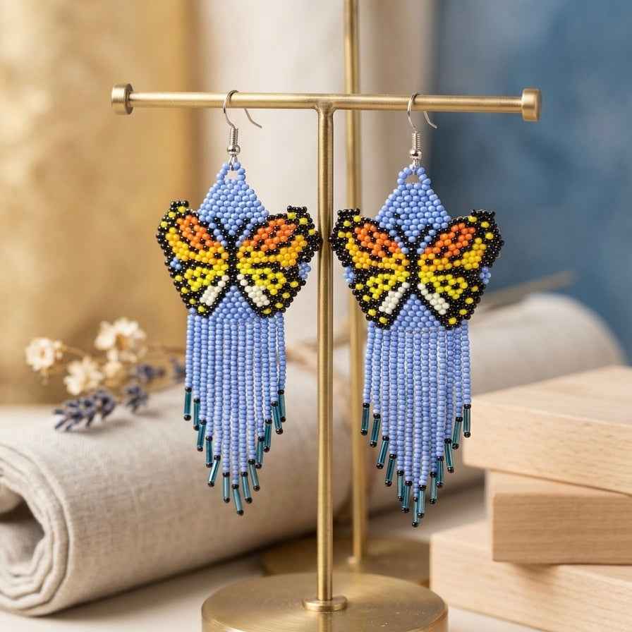 Light Purple Beaded Dancing Wing Earrings