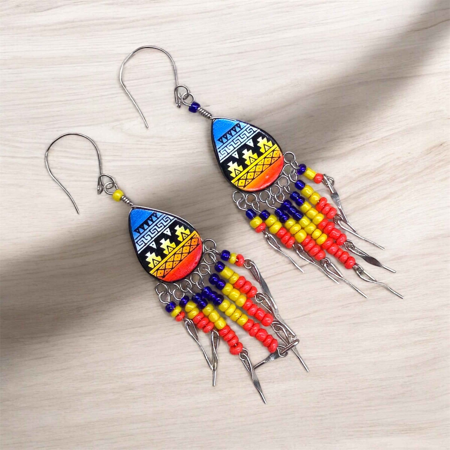 OldTribes™ Small Sized Southwestern Yellow and Blue Teardrop Earrings
