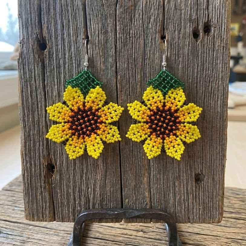 Sunflower Beaded Earrings (Yellow)